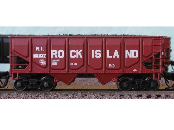 Bluford Shops USRA 30'6" 2-Bay Panel-Side Hopper w/ Load - Rock Island #89950 - N Scale (NOS)