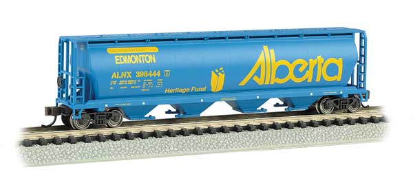 Bachmann Silver Series(R) Canadian Cylindrical 4-Bay Grain Hopper - Alberta Heritage Fund Edmonton #396444 - N Scale (NOS)