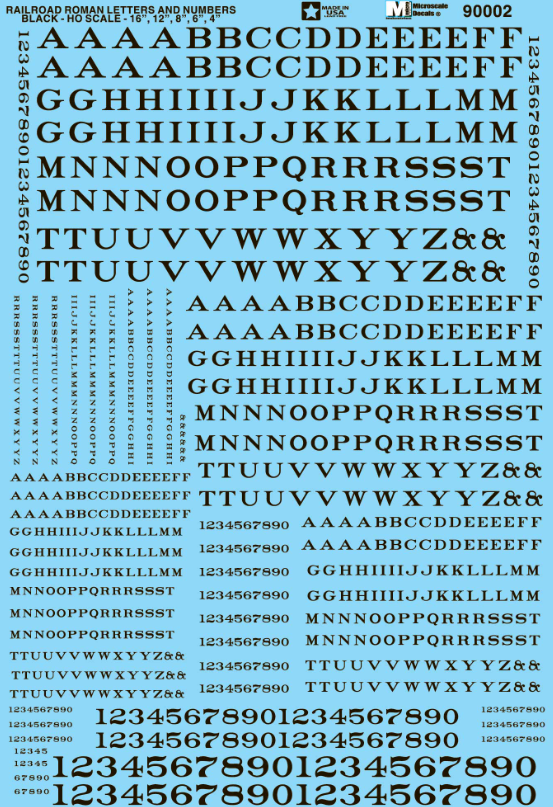 Microscale Industries - Alphabets & Numbers - Railroad Roman - Black - HO Scale
