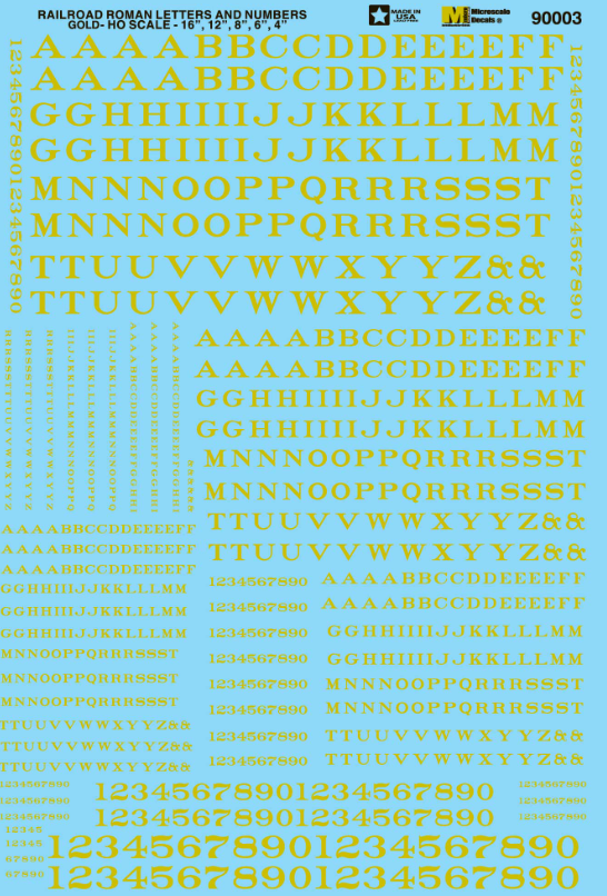 Microscale Industries - Alphabets & Numbers - Railroad Roman - Gold - HO Scale