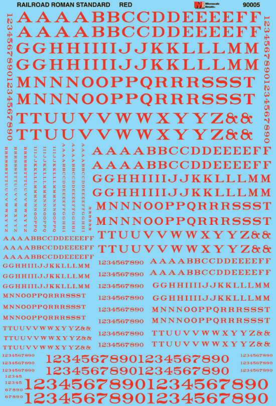 Microscale Industries - Alphabets & Numbers - Railroad Roman - Red - HO Scale