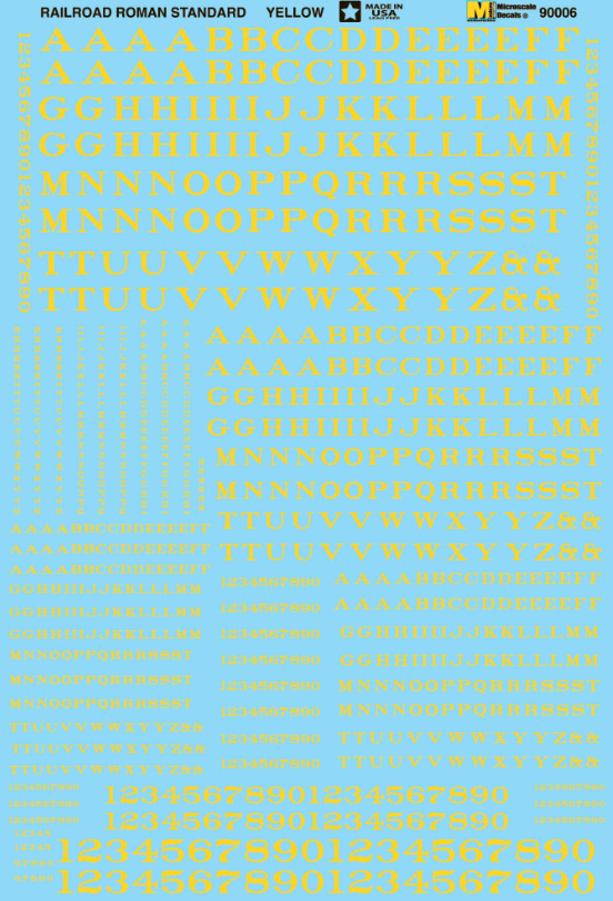 Microscale Industries - Alphabets & Numbers - Railroad Roman - Yellow - HO Scale