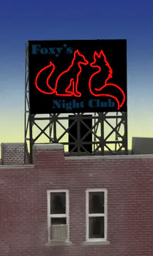Miller Engineering (33-9010) • Light Works USA • Animated Neon Sign • Foxy's Night Club • Kit • N Scale