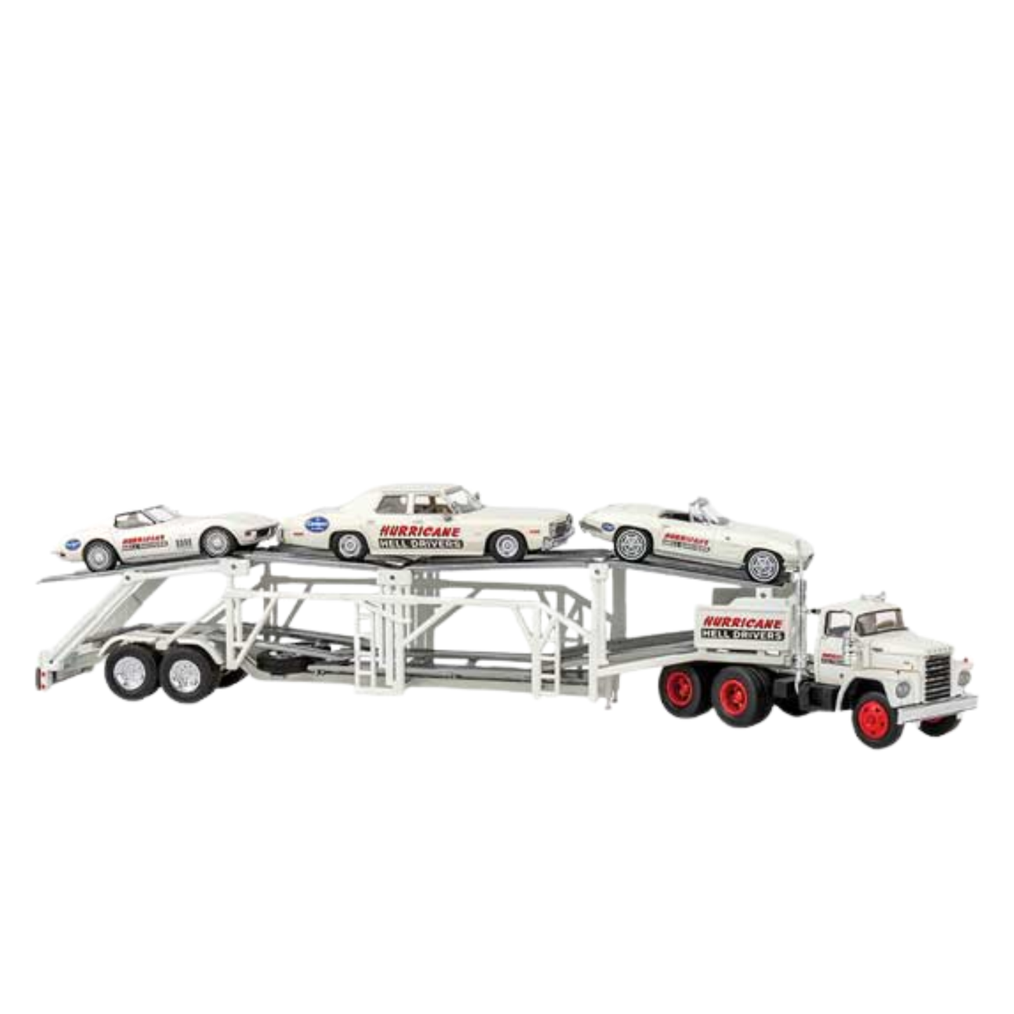 Brekina 90500 Dodge Autotransporter with 3 Cars Hurricane Helldrivers 1975 HO Scale