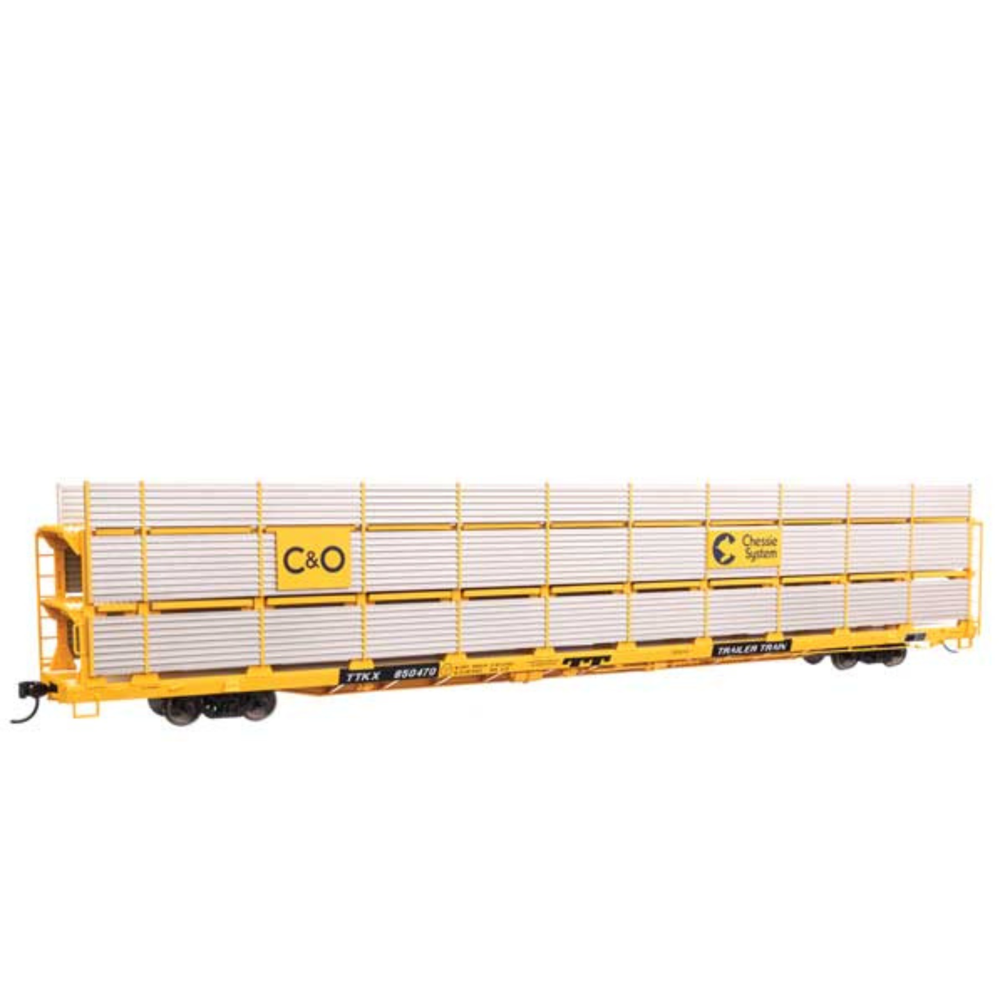 WalthersMainline (910-8306) | 89' Flatcar w/ Tri-Level Shielded Auto Rack | Chesapeake & Ohio TTKX #850470 | HO Scale