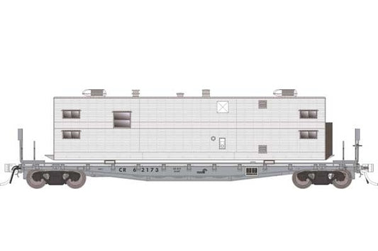 Rapido Class F30A 50' Flatcar w/ Camp Trailer (138107A) | Single | Conrail | HO Scale