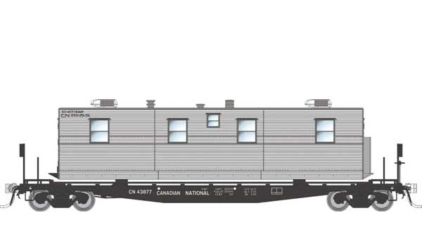Rapido Class F30A 50' Flatcar w/ Camp Trailer (138112A) | Single | Canadian National | HO Scale
