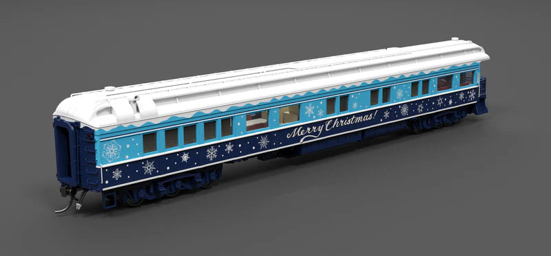 Broadway Limited Imports (9725) • Business Car w/ Lights • Merry Christmas • Blue & White Holiday • HO Scale