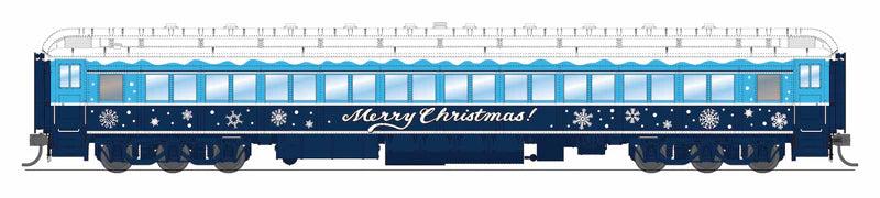 Broadway Limited Imports (9739) • Passenger Coach w/ Lights • Merry Christmas • Blue & White Holiday • HO Scale