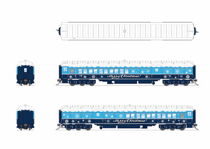 Broadway Limited Imports (9745) • Baggage-Combine Car w/ Lights • Merry Christmas • Blue & White Holiday • HO Scale