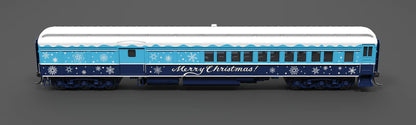 Broadway Limited Imports (9745) • Baggage-Combine Car w/ Lights • Merry Christmas • Blue & White Holiday • HO Scale