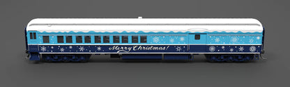 Broadway Limited Imports (9745) • Baggage-Combine Car w/ Lights • Merry Christmas • Blue & White Holiday • HO Scale