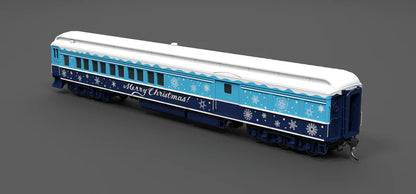 Broadway Limited Imports (9745) • Baggage-Combine Car w/ Lights • Merry Christmas • Blue & White Holiday • HO Scale