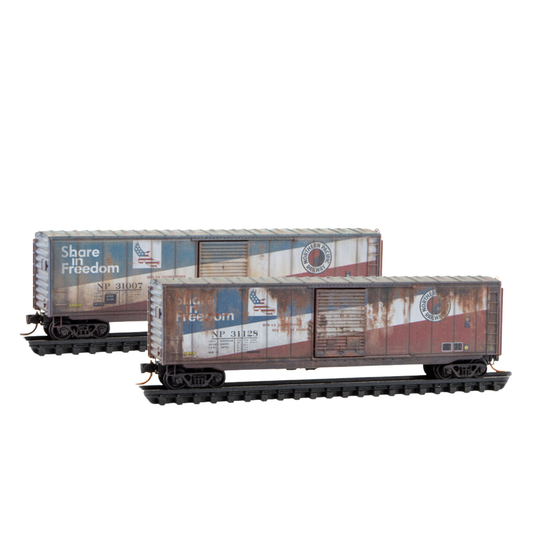 Micro-Trains 983105109 50' Single-Door Boxcar BN NP “Share in Freedom” Weathered 2-Pack N Scale