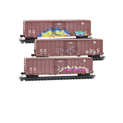 Micro-Trains (99305048) • 50' Rib Side Boxcar • BNSF 3 Pack (Weathered/Graffiti) • N Scale (Pre-Owned)