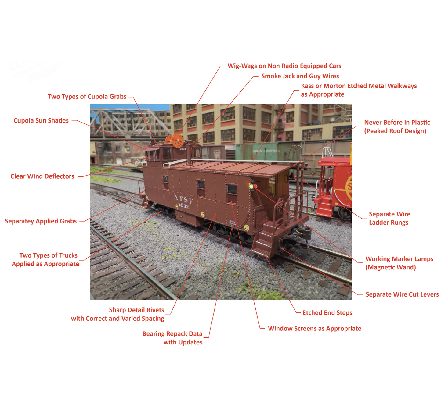 Class One Model Works (CB00209) | Peaked Roof Caboose 2200s w/ Wig Wag | ATSF #2300 | HO Scale