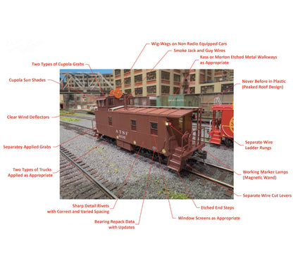 Class One Model Works (CB00209) | Peaked Roof Caboose 2200s w/ Wig Wag | ATSF #2300 | HO Scale