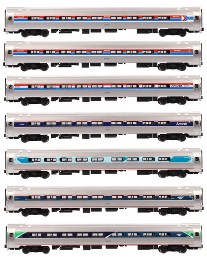 Kato Amfleet I Coach 7-Car Set Amtrak Phases I–VII Limited Edition Bookcase N Scale