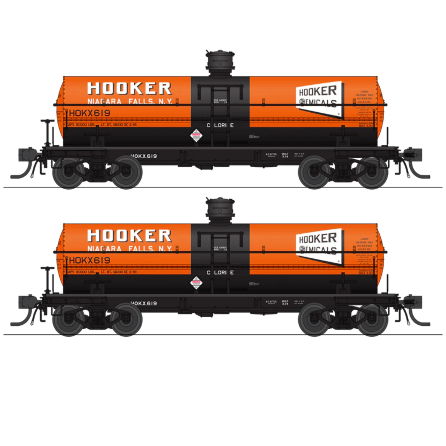 Broadway Limited Imports (10357) | 6,000 Gallon Tank Car | Hooker Chemicals HOKX #688 + #689 | 2-Pack | HO Scale [PRE-ORDER]