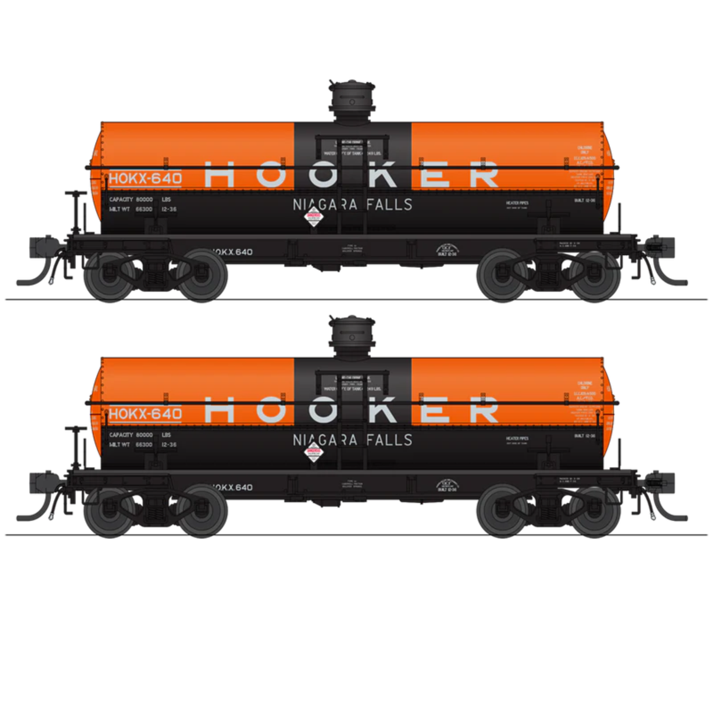 Broadway Limited Imports (10356) | 6,000 Gallon Tank Car | Hooker Chemicals HOKX #696 + #697 | 2-Pack | HO Scale [PRE-ORDER]