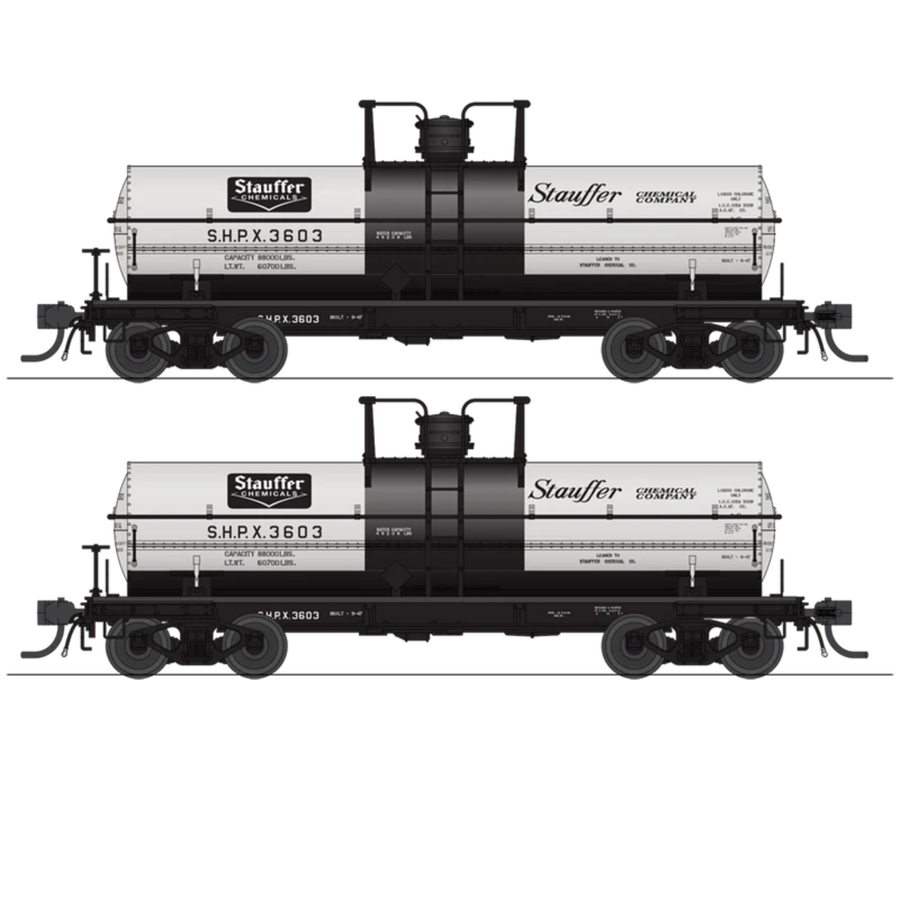 Stauffer Chemical SHPX #3505 + #3506 Broadway Limited Imports HO scale ACF Type 27 tank car two-pack item 10359