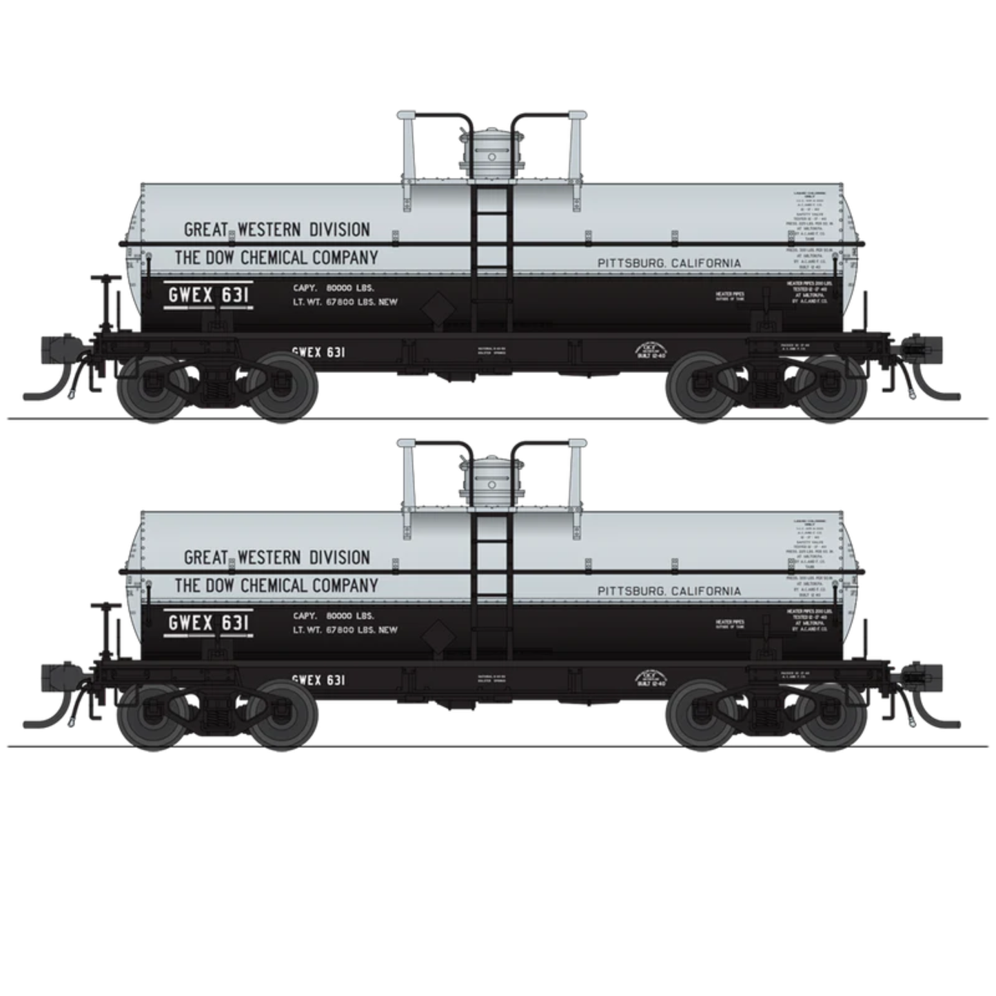 Broadway Limited Imports (10352) | 6,000 Gallon Tank Car | Dow Chemical GWEX #611 + #612 | 2-Pack | HO Scale [PRE-ORDER]