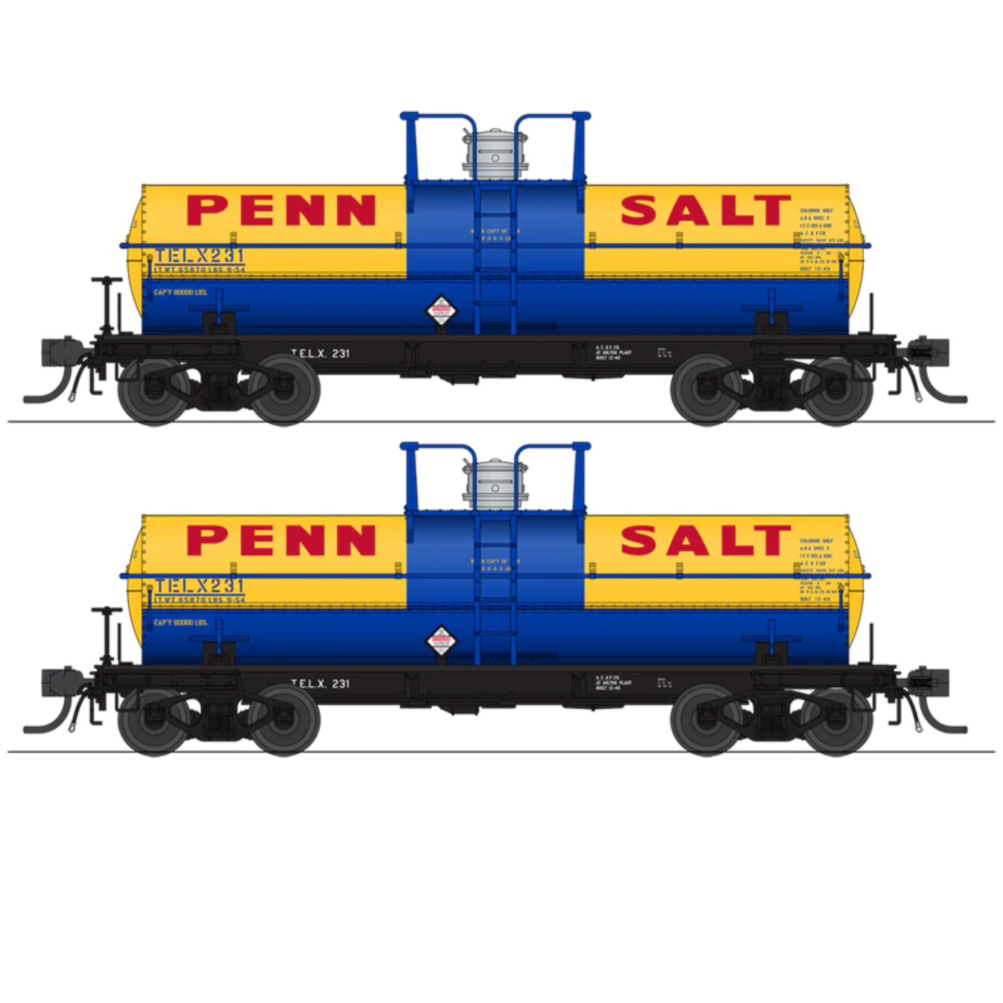 Broadway Limited Imports (10358) | 6,000 Gallon Tank Car | Penn Salt TELX #322 + #323 | 2-Pack | HO Scale [PRE-ORDER]