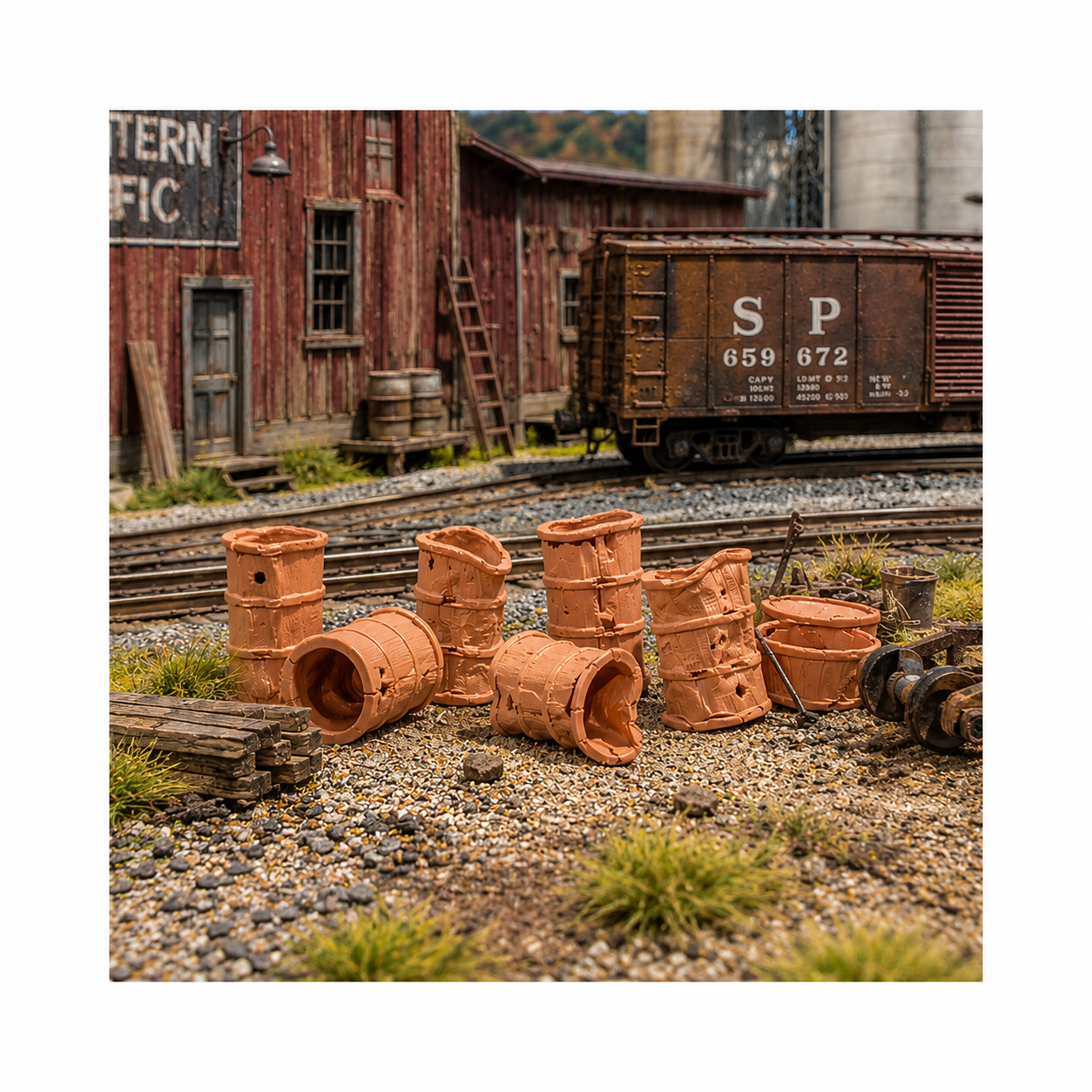 Sierra Valley HO Scale Details | Thrashed Out Barrels | Pkg of 10 | HO Scale