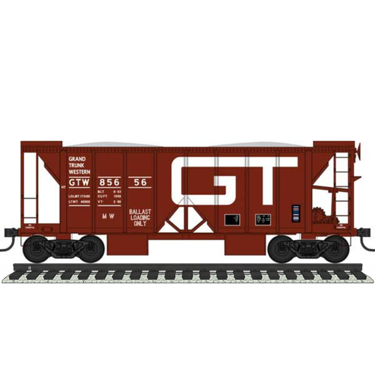 Bowser (43667) | 70-Ton 2-Bay Ballast Hopper w/ Side Chutes (Ballast Gates) | Grand Trunk Western #85656 | HO Scale