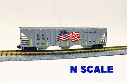 Value Trains (N20000) | PS-4785 Covered Hopper | Union Pacific #387805 | Grey Flag Scheme | N Scale
