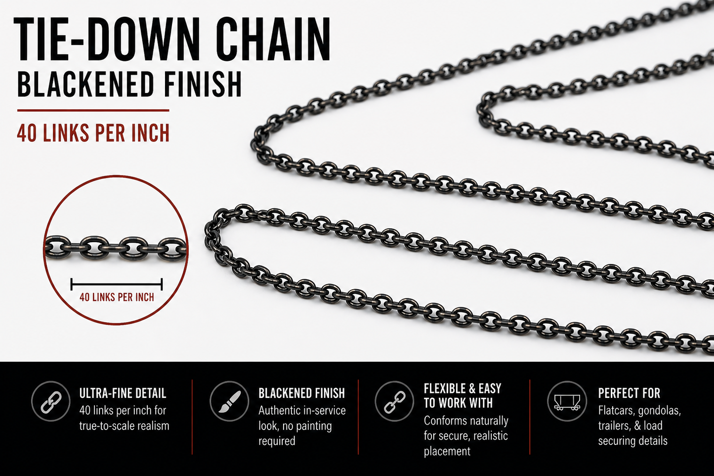 A-Line Products (29219) | Miniature Chain | Black | 40 Links/Inch, 12 "Long | All Scales