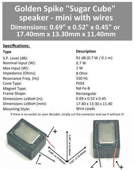 Golden Spike Sugar Cube Speaker "Mini" with Wires 8 Ohm
