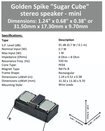 Golden Spike Sugar Cube Stereo Speaker "Mini" 8 Ohm