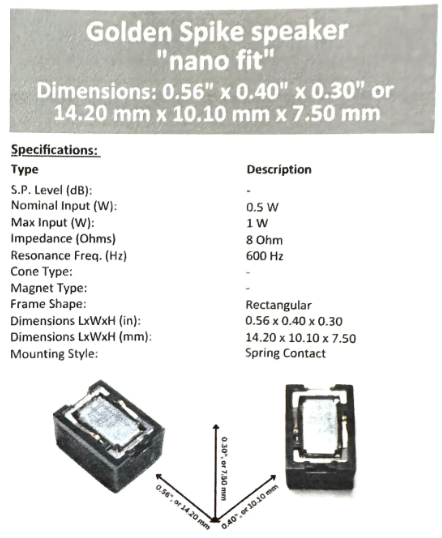 Golden Spike Speaker "Nano Fit" 8 Ohm