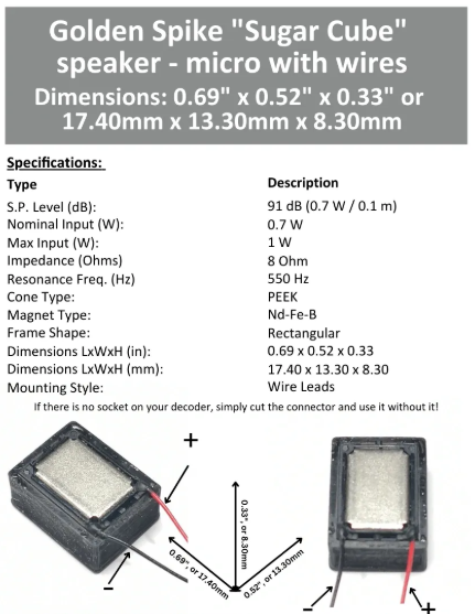 Golden Spike Sugar Cube Speaker "Micro" with Wires 8 Ohm