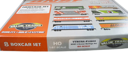 Value Trains Kadee Equipped ACF 50' 6" Boxcar Heritage Collectors Edition Set (10205) | BNSF 8 Car Heritage Set | HO Scale