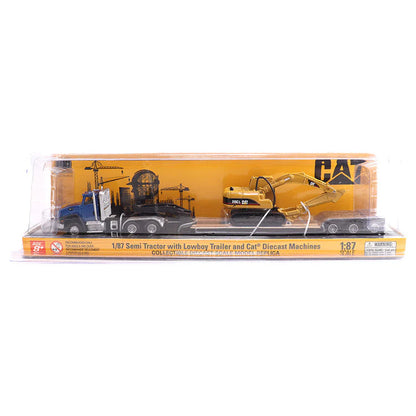 Diecast Masters (84410A) | CAT Semi Tractor w/ Lowboy Trailer and CAT Diecast Machines Assortment - Pkg of 4 | HO Scale
