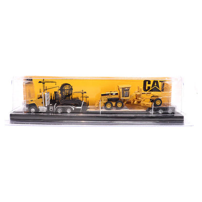 Diecast Masters (84410A) | CAT Semi Tractor w/ Lowboy Trailer and CAT Diecast Machines Assortment - Pkg of 4 | HO Scale