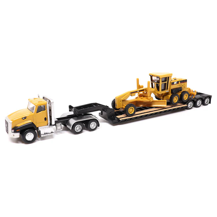 Diecast Masters (84410A) | CAT Semi Tractor w/ Lowboy Trailer and CAT Diecast Machines Assortment - Pkg of 4 | HO Scale