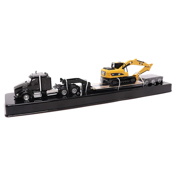 Diecast Masters (84420) | Kenworth T880s SBFS 40in-Sleeper Tandem Tractor w/ Lowboy Trailer and CAB 320D L Hydraulic Excavator | HO Scale
