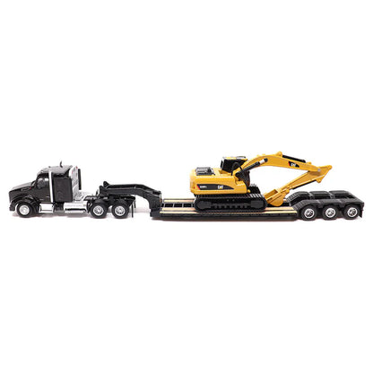 Diecast Masters (84420) | Kenworth T880s SBFS 40in-Sleeper Tandem Tractor w/ Lowboy Trailer and CAB 320D L Hydraulic Excavator | HO Scale