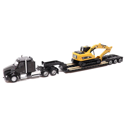 Diecast Masters (84410A) | CAT Semi Tractor w/ Lowboy Trailer and CAT Diecast Machines Assortment - Pkg of 4 | HO Scale