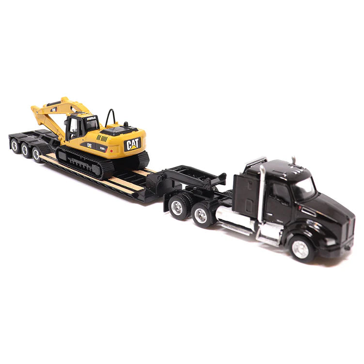 Diecast Masters (84420) | Kenworth T880s SBFS 40in-Sleeper Tandem Tractor w/ Lowboy Trailer and CAB 320D L Hydraulic Excavator | HO Scale