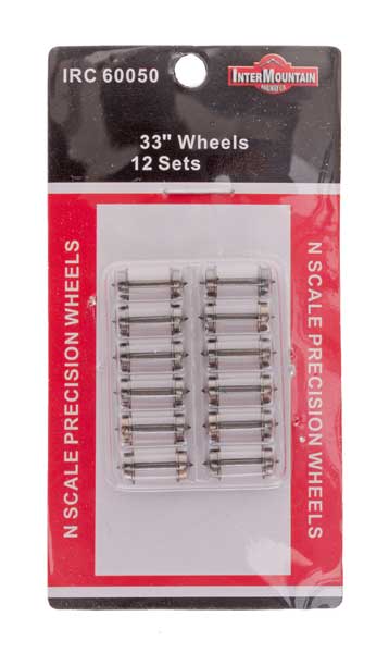 InterMountain, 33″ Wheels, 0.554″ Axle Length, Pkg of 12, N Scale