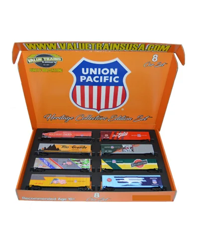 Value Trains Micro Trains Equipped ACF 50' 6" Boxcar - Union Pacific Heritage Collectors Edition - 8 Car Set - N Scale