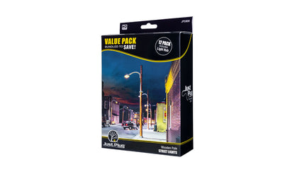 Woodland Scenics (5900) | Wooden Light Poles | Just Plug Value Pack w/ Light Hub | Pkg of 12 | HO Scale