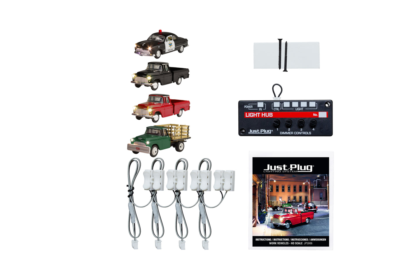 Woodland Scenics (5906) | Work Vehicle Value Pack w/ Light Hub | Just Plug(R) System | HO Scale