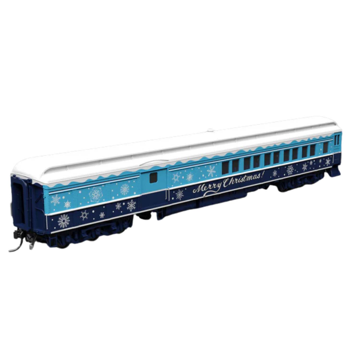 Broadway Limited Imports (9745) • Baggage-Combine Car w/ Lights • Merry Christmas • Blue & White Holiday • HO Scale
