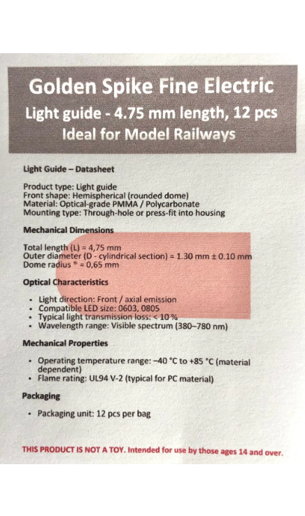 Golden Spike Light Guides 4.75mm | 12 pcs | All Scales