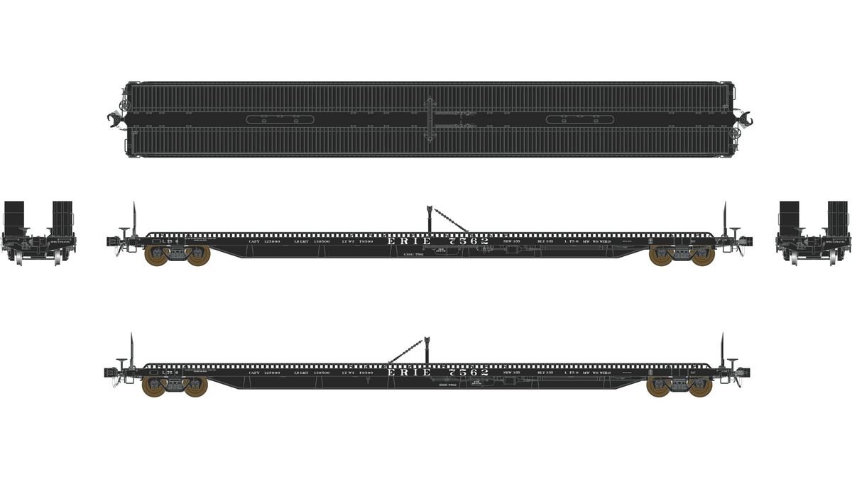 Class One Model Works (FC00808) F39 Flatcar 75' - Erie Erie 7562 HO Scale